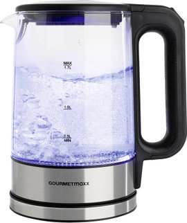 GourmetMaxx GOURMETmaxx Glas-Wasserkocher LED 1,7l 2200W Edelstahl/schwarz kabellos Vízforraló Vezet