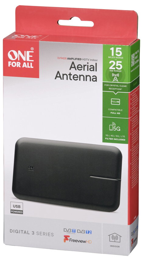 One For All SV9428 Aktív DVB-T/T2 laposantenna Beltér Fekete 3. kép