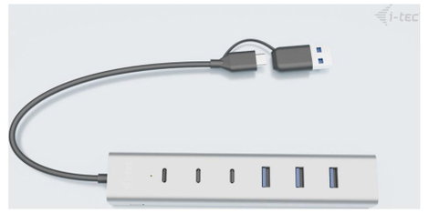 i-tec CAHUBMETAL7 USB kombinált hub Szürke 2. kép