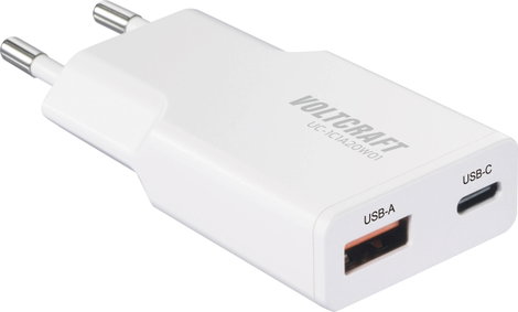 VOLTCRAFT UC-1C1A20W01 USB-s töltőkészülék 20 W 1x USB-A, 1x USB-C® Fast Charge, Power Delivery 3.0