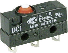 Szubminiatűr kapcsoló, 250 V/AC 1 váltó Forrasztható csatlakozás 250 V/AC IP67 Cherry Switches DC1C-