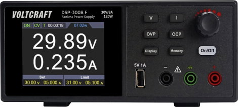 VOLTCRAFT DSP-3008 F Labortápegység, szabályozható 0 - 30 V 0 - 8 A 120 W USB ventilátor nélkül Kime
