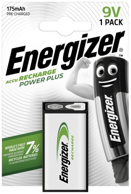 9V akku NiMH 8,4 V 175 mAh, Energizer Power Plus 6LR61, HR6F22, HR9V, HR22, 6LR21, 6AM6, 6LP3146, MN