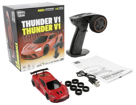 MODSTER 1:40 RC modellautó Versenyautó, Sportkocsi MODSTER Mini Racer Thunder V1 Red 1/40 Piros 4WD 5. kép