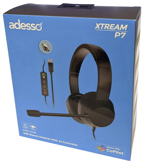 Adesso Xtream P7 AI Copilot Headset On Ear headset Vezetékes Stereo Fekete-melírozott Headset Számít 7. kép