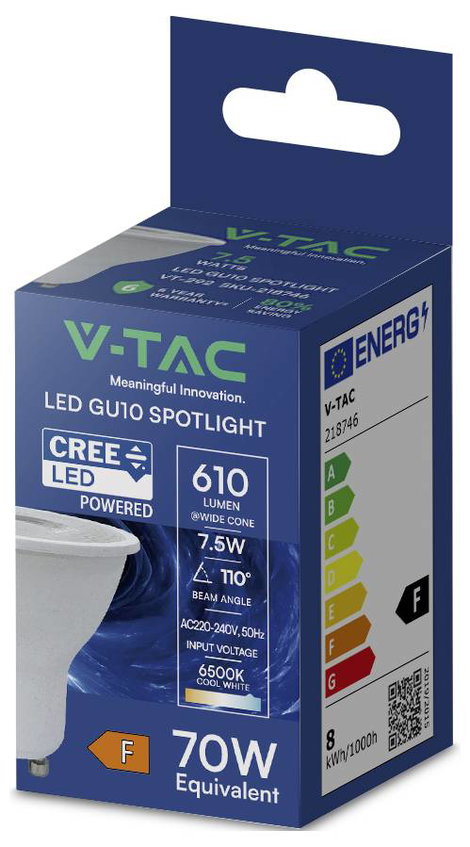 V-TAC 218746 SMD LED EEK F (A - G) GU10 7.5 W = 70 W Fehér 1 db 2. kép
