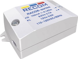 Állandó LED áramforrás 700 mA, 90-264 V/AC, Recom Lighting RACD06-700