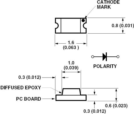 SMD LED 0603, 8 mcd, 170°, 20 mA, 2,2 V, narancs, Avago Technologies HSMD-C191 2. kép