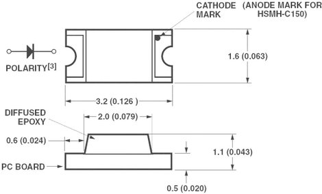 SMD LED 1206, 8 mcd, 170°, 20 mA, 2,1 V, sárga, Avago Technologies HSMY-C150 2. kép
