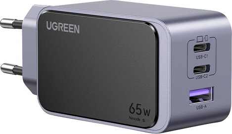 UGREEN Nexode S Töltőadapter 65 W USB-C® alj, USB-C® alj, USB-A alj Szürke Beltér