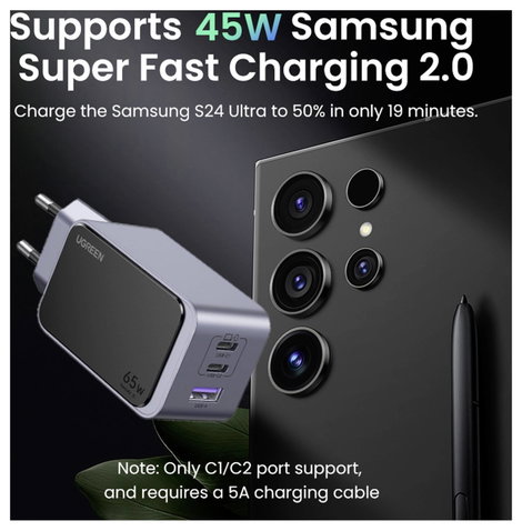 UGREEN Nexode S Töltőadapter 65 W USB-C® alj, USB-C® alj, USB-A alj Szürke Beltér 7. kép