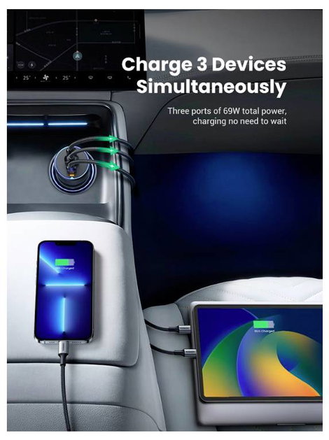 UGREEN 35024 Autós töltőállomás 75 W USB 2.0 alj, A típus, USB-C® alj, USB-C® alj Szürke Személygépk 2. kép