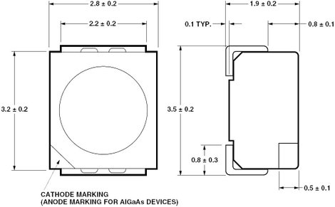 SMD LED PLCC2, 100 mcd, 120°, 20 mA, 1,9 V, piros, Avago Technologies HSMC-A100-Q00J1 2. kép