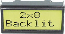 Alfanumerikus LCD DOT-mátrix kijelző modul 2x8, számmagasság: 5,55 mm, sárga, EA DIPS082-HNLED