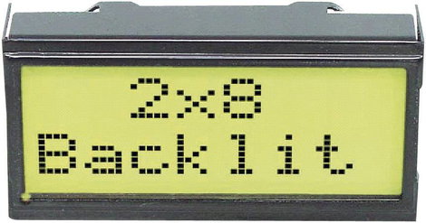 Alfanumerikus LCD DOT-mátrix kijelző modul 2x8, számmagasság: 5,55 mm, sárga, EA DIPS082-HNLED
