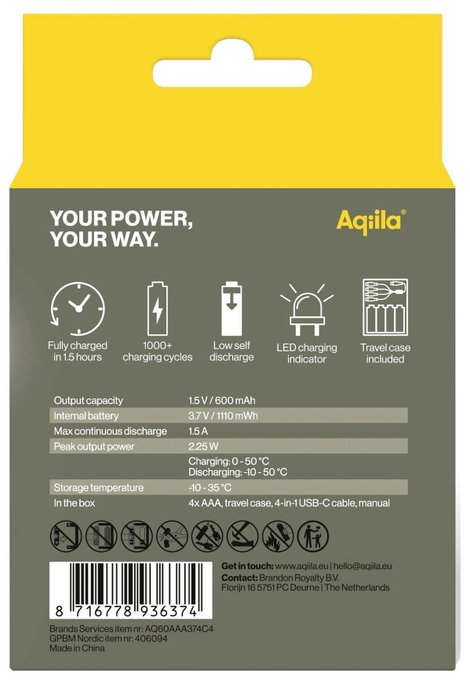 Aqiila Akku USB-C® akku Lítiumion 600 mAh 1.5 V 4 db 9. kép