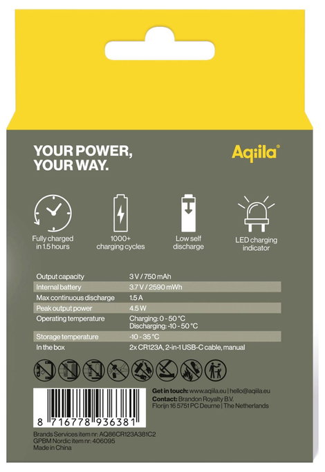 Aqiila Akku Speciális akku CR-123A Lítiumion 3 V 750 mAh 2 db 9. kép