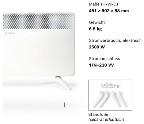Bosch Home Comfort HC4000-25 Konvektor 2500 W Fehér 7. kép