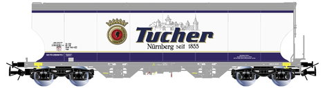 Rivarossi HR6676 H0 4 tengelyes. Gabonasiló kocsi Tucher, világoskék