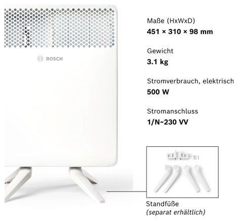 Bosch Home Comfort HC4000-5 Konvektor 500 W Fehér 7. kép