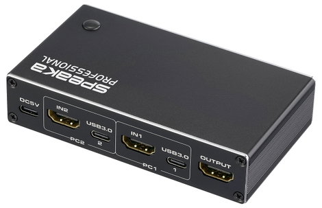 SpeaKa Professional HDMI 2.1 Slim KVM 2X1 USB3.0 +IR, Black HDMI switch HDMI 3840 x 2160 Pixel 2. kép