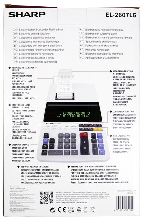 Sharp Tischrechner druckend EL-2607 LG 12 Stellen, schwarz/rot Druck Univerzális Asztali számítógép 8. kép