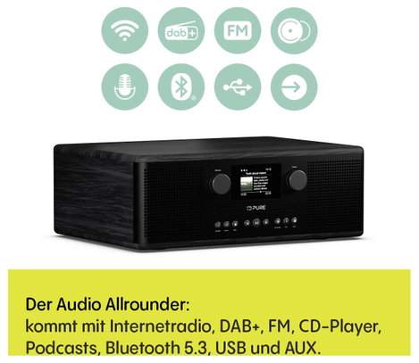 Pure Classic C-D6i Black-Black Ash EU/UK Internet táskarádió Internet, DAB+, FM AUX, DAB+, USB Feket 2. kép