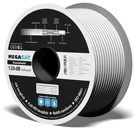 MegaSat 100189 Koaxiális vezeték Külső átmérő: 7.0 mm Fehér 100 m 2. kép