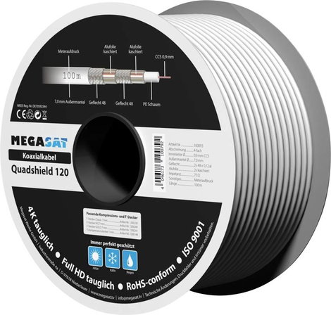 MegaSat 100093 Koaxiális vezeték Külső átmérő: 7.0 mm Fehér 100 m