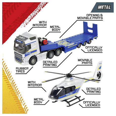 Majorette Volvo Teherautó + Airbus Rendőrségi Helikopter Kész modell Sürgősségi jármű modell 5. kép