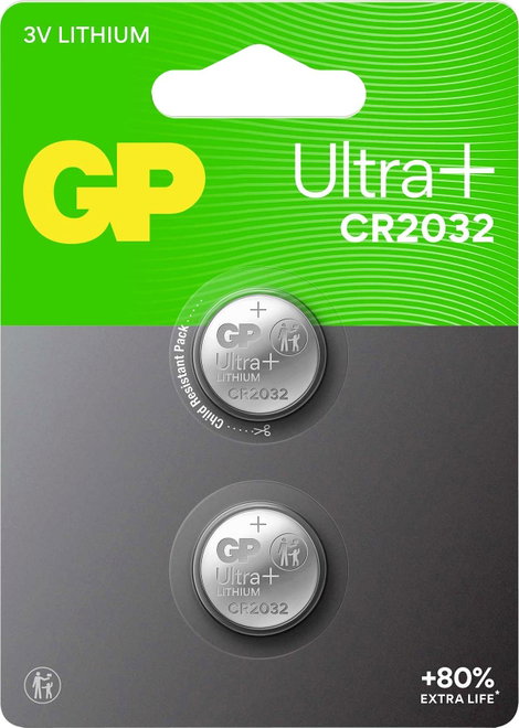 GP Gombelem CR 2032 3 V 2 db 220 mAh Li-MnO2 GP Ultra Plus Batterie Lithium Knopfzelle CR2032 2 Stüc