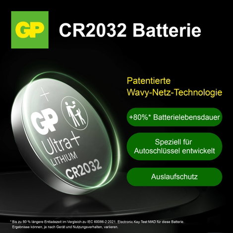 GP Gombelem CR 2032 3 V 2 db 220 mAh Li-MnO2 GP Ultra Plus Batterie Lithium Knopfzelle CR2032 2 Stüc 5. kép