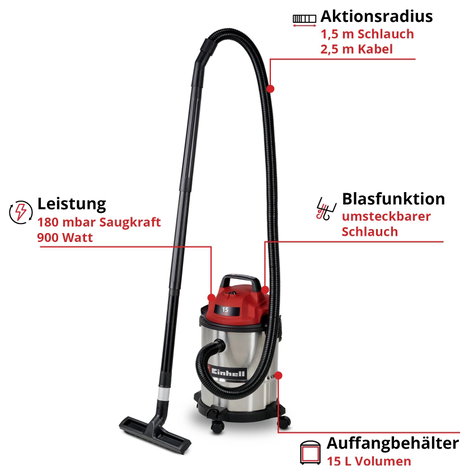 Einhell TC-VC 1540 S 2347405 Nedves-/száraz porszívó 15 l 3. kép