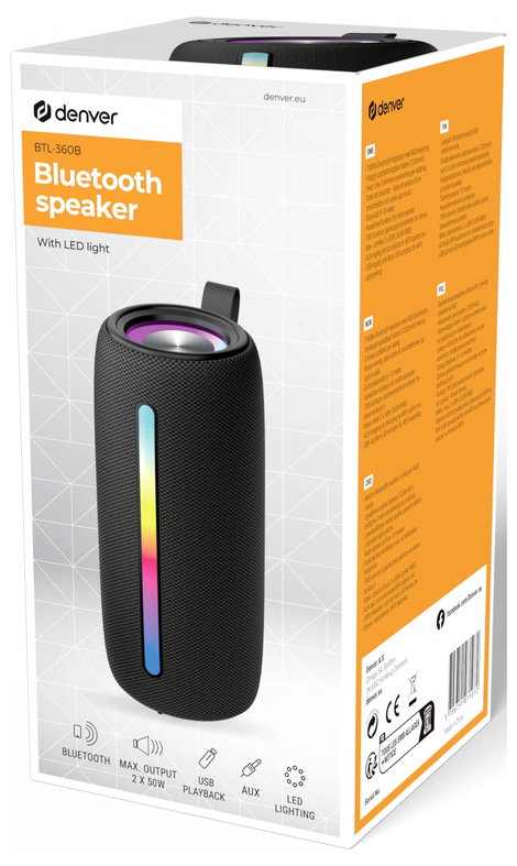Denver BTL-360B Bluetooth hangfal AUX, Kihangosító funkció, hordozható, USB Fekete 3. kép