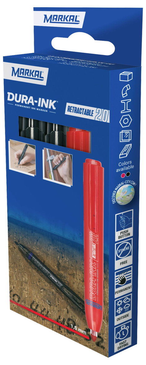 Markal DURA-INK RETRACTABLE 22252 Permanent marker Piros, Fekete Vízálló: Igen