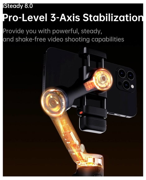Hohem V3 BLK Elekgromos gimbal 1/4 col Fekete Bluetooth, Beépített akku, Beépített állvány, Okostele 12. kép