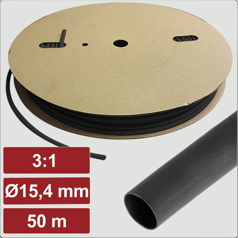 Electronic Garage EG25CA072 Zsugorcső ragasztóval Fekete 15.4 mm 5.1 mm Zsugorodási arány:3:1 50 m