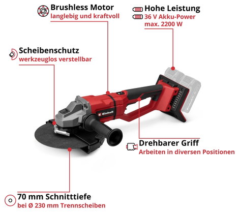 Einhell Professional TP-AG 36/230-22 Li BL - Solo 4431161 Akkus sarokcsiszoló 230 mm kefe nélkül 36  4. kép