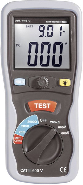 Digitális földelésmérő CAT III 600V, Voltcraft ET-02