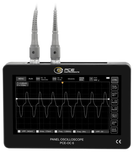 PCE Instruments PCE-OC 6 Digitális oszcilloszkóp 100 MHz 1 GSa/mp 30 kpts 240000 bit Kézi készülék 1 2. kép