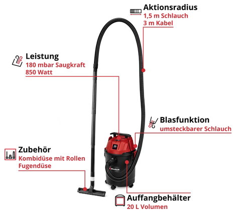 Einhell TC-VC 2045 2347415 Nedves-/száraz porszívó 20 l 3. kép