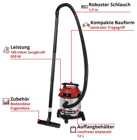 Einhell TC-VC 1240 S 2347400 Nedves-/száraz porszívó 12 l 3. kép