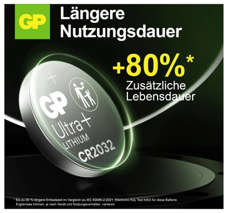 GP Gombelem CR 2032 3 V 10 db 240 mAh Li-MnO2 GP Ultra Plus Batterie Lithium Knopfzelle CR2032 10 St 7. kép