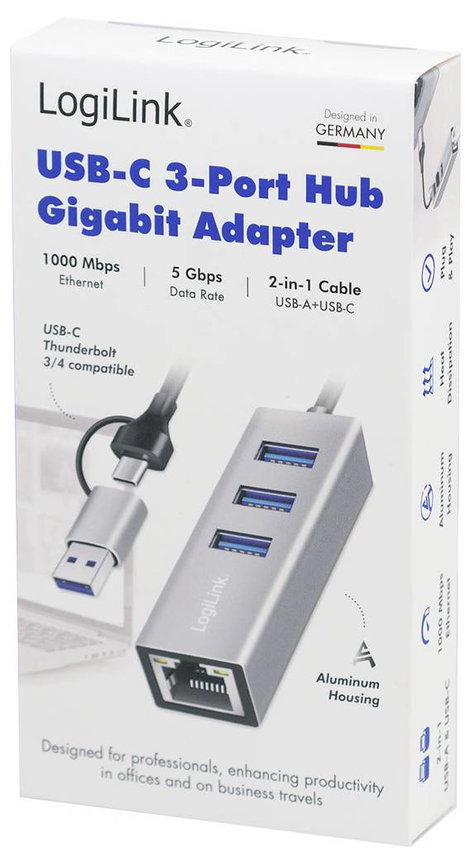 LogiLink UA0440 Hálózati adapter/hub 5 GBit/s USB-C® (USB 3.2 Gen 1) 2. kép