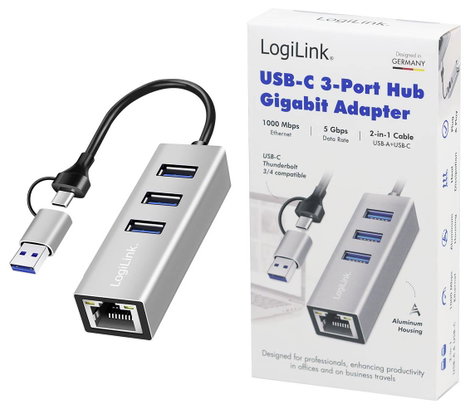 LogiLink UA0440 Hálózati adapter/hub 5 GBit/s USB-C® (USB 3.2 Gen 1) 3. kép