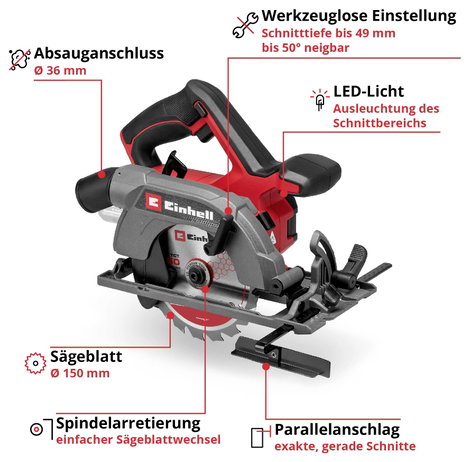 Einhell TE-CS 18/150-2 Li - Solo Akkus kézi körfűrész Vágási mélység max. (90°) 49 mm 18 V 4. kép