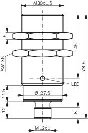 Induktív közelítés kapcsoló (-érzékelő) M30, kapcsolási távolság: 22 mm, Contrinex DW-AS-503-M30-002 2. kép