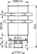 Induktív közelítés érzékelő (fém) M30, kapcsolási távolság: 20 mm, Contrinex DW-AS-703-M30-002 2. kép