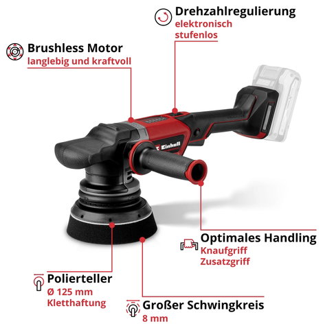 Einhell Professional CP-EP 18/125 Li BL-Solo 2093330 Akkus excentrikus polírozógép 500 - 3800 fordul 4. kép