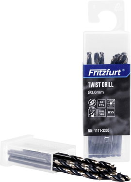 FRITZFURT 1111-3250 Fém spirálfúró 10 részes 2.5 mm Teljes hossz 57 mm Korrózióálló DIN 338 Hengeres